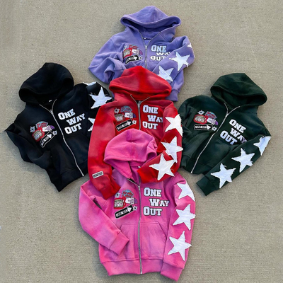 kupować Acid Wash French Terry Hoodie Custom Streetwear Boxy Croped Distressed Vintage Embroidery Patch Zip Up Hoodie online manufacture