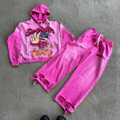 kupować Stratowe ubrania Strój strumieniowy Zip-up Hoodie Pantalony pocienne Zestaw kwasowy lakier męski kostium sportowy Sun Fading męski kostium sportowy online manufacture