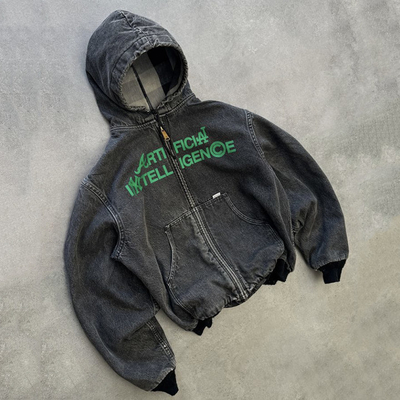kupować Custom Heavyweight Boxy Fit Vintage Acid Wash Roztrzaskany W Nadzieje Zip Up Denim Hoodie Jacket Mężczyźni online manufacture