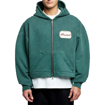 kupować Custom Logo Patch Applique Embroidery Heavyweight 600 gsm Hoodie Baggy Boxy Cropped Acid Wash Podwójny Zipper Hoodie online manufacture