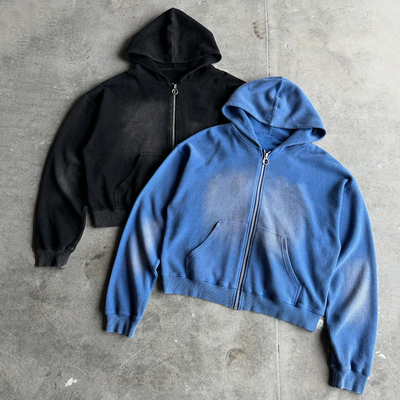 kupować Niestandardowy 400gm Ciężki Blank Oversized Boxy Fit Zip Up Vintage Sun Fading Acid Wash Waffle Hoodie dla mężczyzn online manufacture