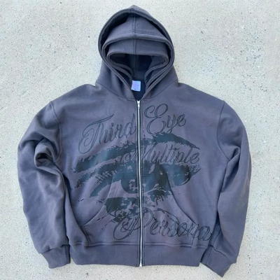 kupować Logo na zamówienie 100% bawełna francuski Terry Hoodie z nadmiarem pudełkowy wycięty Zip Up Triple Hood Hoodies dla mężczyzn online manufacture