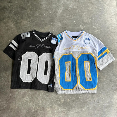 kupować Niestandardowe haftowanie sportowe Retro American Streetwear Mężczyźni Wycięte Polyester Mesh Soccer T-Shirt Boxy Football Jersey online manufacture
