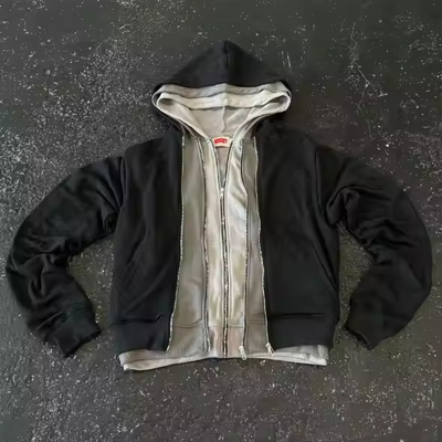 kupować Stratowe ubrania Zip Up Hoodie obroża z kapturą OEM Custom Three Layers Hoodies dla mężczyzn online manufacture
