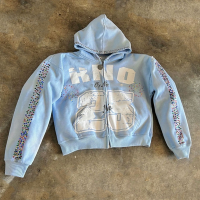 kupować Niestandardowe kobiety Mężczyźni Unisex 100% bawełna Ciężka waga 500 Gsm Jedwabny ekran do drukowania Oversize Box Zip up Strass Hoodie online manufacture