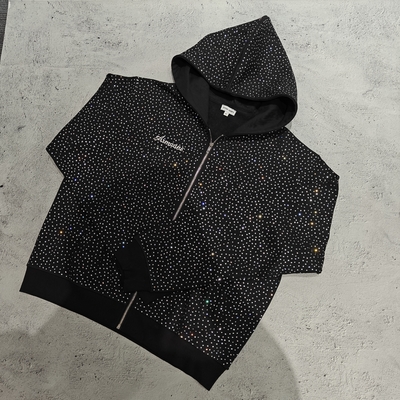 kupować 2025 Custom Big Hood Zipper Hoodie Jacket 100% bawełniana francuska Terry All Over Print Strass Zip UpHoodie dla mężczyzn online manufacture