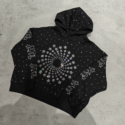 kupować Custom Luxury Diamond Oversized Baggy Boxy Pullover Hoodie Sweatshirt Vintage Streetwear Heavyweight Rhinestone Hoodie dla mężczyzn online manufacture