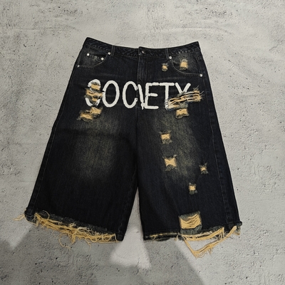 kupować Producent na zamówienie Szorty Drukowane Krótkie Jeansy Streetwear Vintage Czarne Prane Baggy Szorty Jeansowe dla Mężczyzn online manufacture