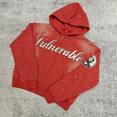 kupować Custom Luxury Diamond Oversized Baggy Boxy Pullover Hoodie Sweatshirt Vintage Streetwear Heavyweight Rhinestone Hoodie dla mężczyzn online manufacture