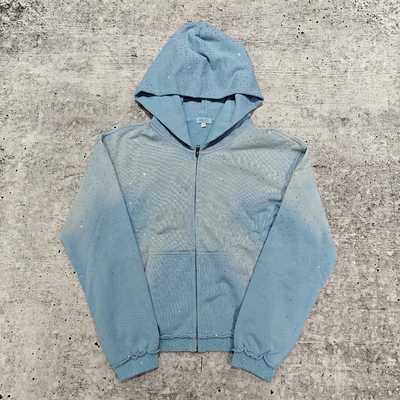kupować Custom 2025 Streetwear Heavyweight Rhinestone Hoodie Unisex Blank Vintage Sun Faded Acid Wash Zip Up Oversized Hoodies online manufacture