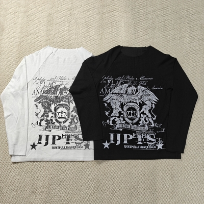 kupować Custom Streetwear Dtg Print Graphic Vintage Raw Hem Crew Neck Waffle Knit Thermal Long Sleeve T Shirt for Men online manufacture