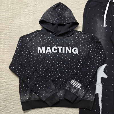 kupować Custom Applique Embroidery Distressed Rhinestone Zip up Hoodie Acid Wash Vintage Washed Fleece Streetwear Hoodie for Men online manufacture