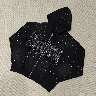 kupować Custom Bulk Luxury Shining Gemstone Oversized Rhinestone Zip up Hoodie Acid Wash Vintage Streetwear Zipped Hoodie for Men online manufacture