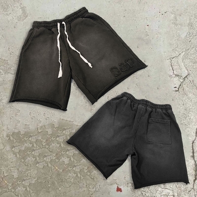 Wstrząśnięte haftowanie plaster kwas myć Vintage bawełniany Jogger Sweat Shorts w męskim rozmiarze