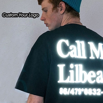 Niestandardowa unisex druk graficzny luksusowy ciężki bawełniany odblaskowy T-shirt dla mężczyzn