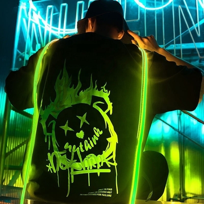 Męskie Streetwear 2024 Letni Trend Mody Nadmiarowy T-shirt odblaskowy