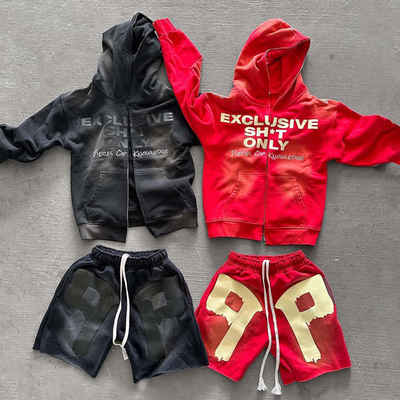 Oczyszczanie kwasem Zip Up Hoodie i Sweatpants Set Custom Design dla mężczyzn