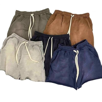 Czarny chłopak Vintage acido wash szorty Raw Edge Heavy Cotton French Terry Fleece Sweat Shorts Men's Run