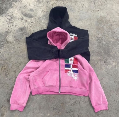 Logo na zamówienie Embroidery Aplique Heavyweight Oversized Unisex Hoodies Zipper do góry rękaw