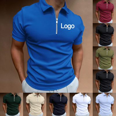 Etykiety na zamówienie Koszulka polo dla mężczyzn Oddychający poliester Spandex Zipper Krótkie rękawy