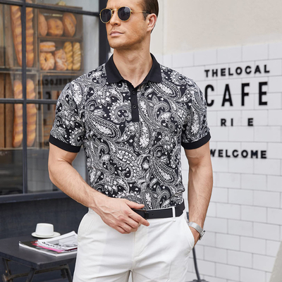 Tkanina dziana męska Slim Fit Paisley Polo T-Shirts Floral Print Shirt MACTING