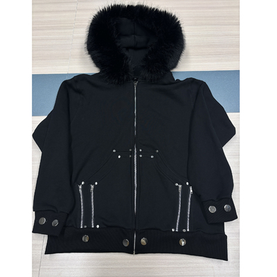 Niestandardowe zimowe wełno 100% bawełny Gęste Blank Faux Fur Zipper Hoodie z pelerynką