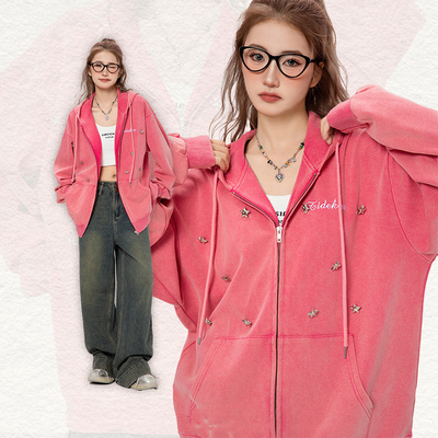 Niestandardowe Y2k Girls Rhinestone Bling Star Zip Up Hoodies w S-6XL lub Custom Size