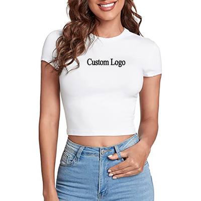Zrównoważony 2023 Custom Polyester Plain T-shirt dla kobiet Summer Baby Tee Y2k Crop Tops