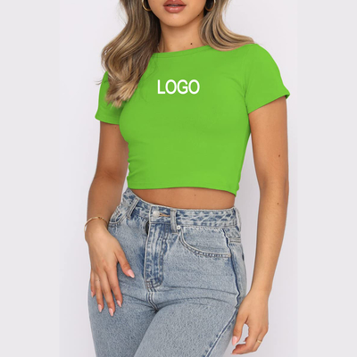 Y2K Krótkie rękawki szyja poliestrowa podstawowa T-shirt dla kobiet