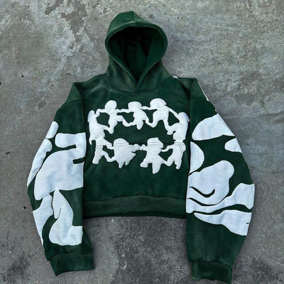 Stratowe ubrania francuskie Terry Croped Pullover Hoodie męskie niestandardowe Puff Print Design