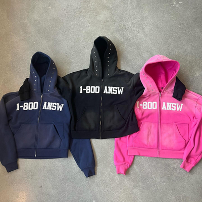 Niestandardowa mycia kwasem Słońce zgasła nieta strumieniowy obcięty pudełkowy fit Zip Up Hoodie bawełniana ciężka 400gm