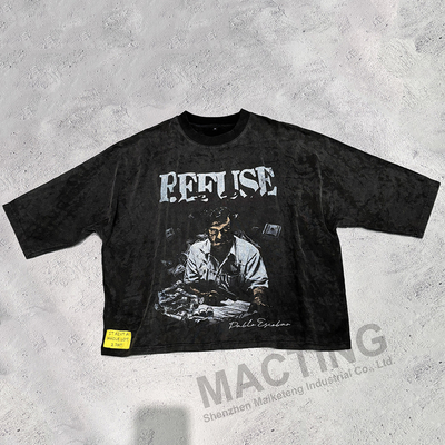 Vintage Acid Wash Boxy Croped Drukowany T-shirt dla mężczyzn Custom Streetwear w kolorze czarnym
