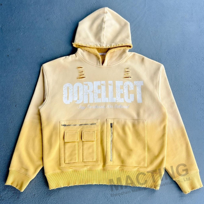 Straszne ubrania uliczne nadmiarowe ciężkie 500gm 100% bawełna kwas myj słoneczny wyblednięty Zip Up Hoodie Mężczyźni z kieszeniami z cypressem