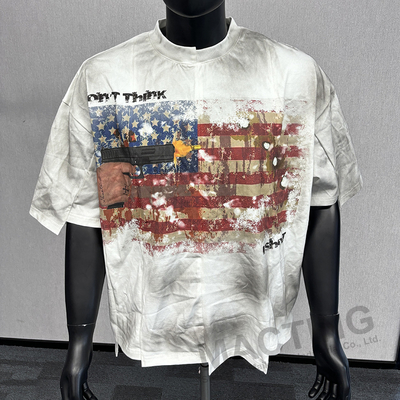 Styl odzieży ulicznej Kolor Panel blok zszyty Pudełkowy T-Shirt męski Sun Fading Tee Patchwork