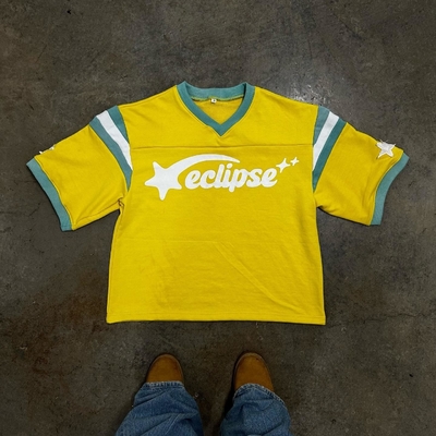 Drukowanie logo na zamówienie Francuski Terry T-shirt z krótkim wycięciem w ciężkiej wadze męski Retro Football Jersey