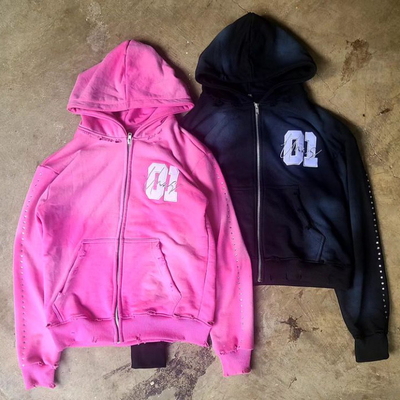 Zamówiona męska 100% bawełniana Hoodie haftowana, z brody, z pierścieniem, zmywana na słońcu, z wygaszonym zamkiem