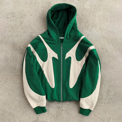 Niestandardowy 100% bawełniany francuski Terry ciężki 500gm nadmiarowy Zip Up Vintage Hoodie męskie patchwork Hoodies