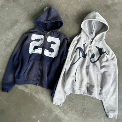 Niestandardowy 400 Gsm Wielkowymiarowy Screen Print Hoodie Streetwear Mężczyźni Premium Bawełna Myte Vintage Podwójny Zip Up Hoodie