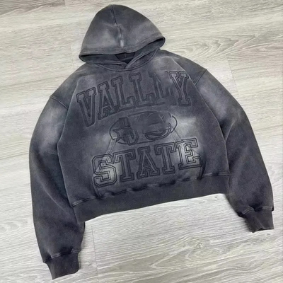 Oem Producenci odzieży Puchar bawełniany Słońce zgasłe Streetwear wielkości nadmiarowej Vintage Acid Wash Nadzwyczajne haftowane kaptury