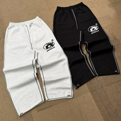 Niestandardowe 500 Gsm francuskie Terry Wide Leg Sweatpants haftowanie regulowalny sznurek mankieta Baggy Track spodnie dla mężczyzn