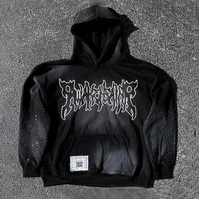Logo na zamówienie Ciężkie bawełniane kapelusze patchwork Nędzne haftowanie Streetwear Oversized Boxy Pullover Kapelusze dla mężczyzn
