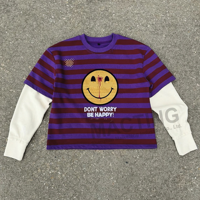 Wytwórca na zamówienie DTG Druk bawełniany T-shirt z dzianinami Rugby Strip Double Layer Waffle Long Sleeve T-shirt dla mężczyzn