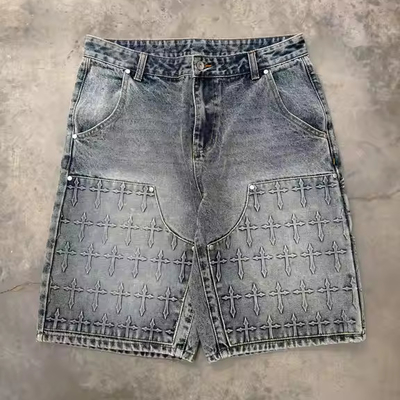 Uprawione na zamówienie lakierowane męskie ubrania uliczne 3D wygrabione spodenki workowe męskie JHalf Short Jeans Stolarz Denim Jean Shorts
