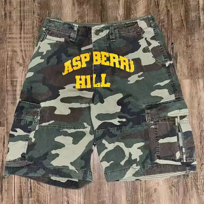 Custom New Design Summer Vintage Multi-Pockets Baggy Double Waist Acid Wash Streetwear Męskie Cargo Camo Shorts