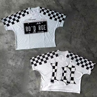 T-shirt Producent Custom Plaid Vintage Dwukrotna warstwa 100% bawełna Oversized Boxy Wysokiej jakości Streetwear obcięte męskie koszulki