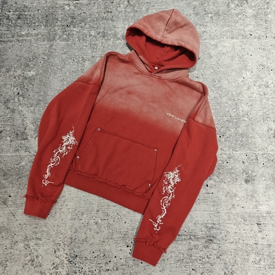 Męska bluza z kapturem z nadrukiem na zamówienie, dwustronna, z przeszyciami, z francuskiej frotte, ciężka, postarzana, z efektem sprania kwasem, wyblakła słońcem, prana