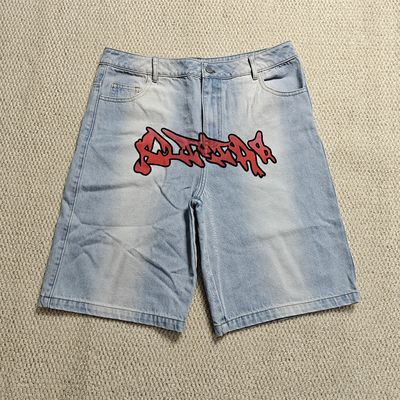 Spodenki dżinsowe z rozszerzanymi kolanami Y2k Streetwear Haftowane Nadrukowane Vintage Baggy z podwójną talią Vintage Denim Jorts Męskie