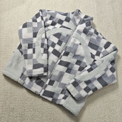 Styl wysokiej jakości Streetwear zimowy patchwork Plaid ciepłe wełno Zip up Fluffy Hoodie wyłożony krawat Farba Sherpa kurtka